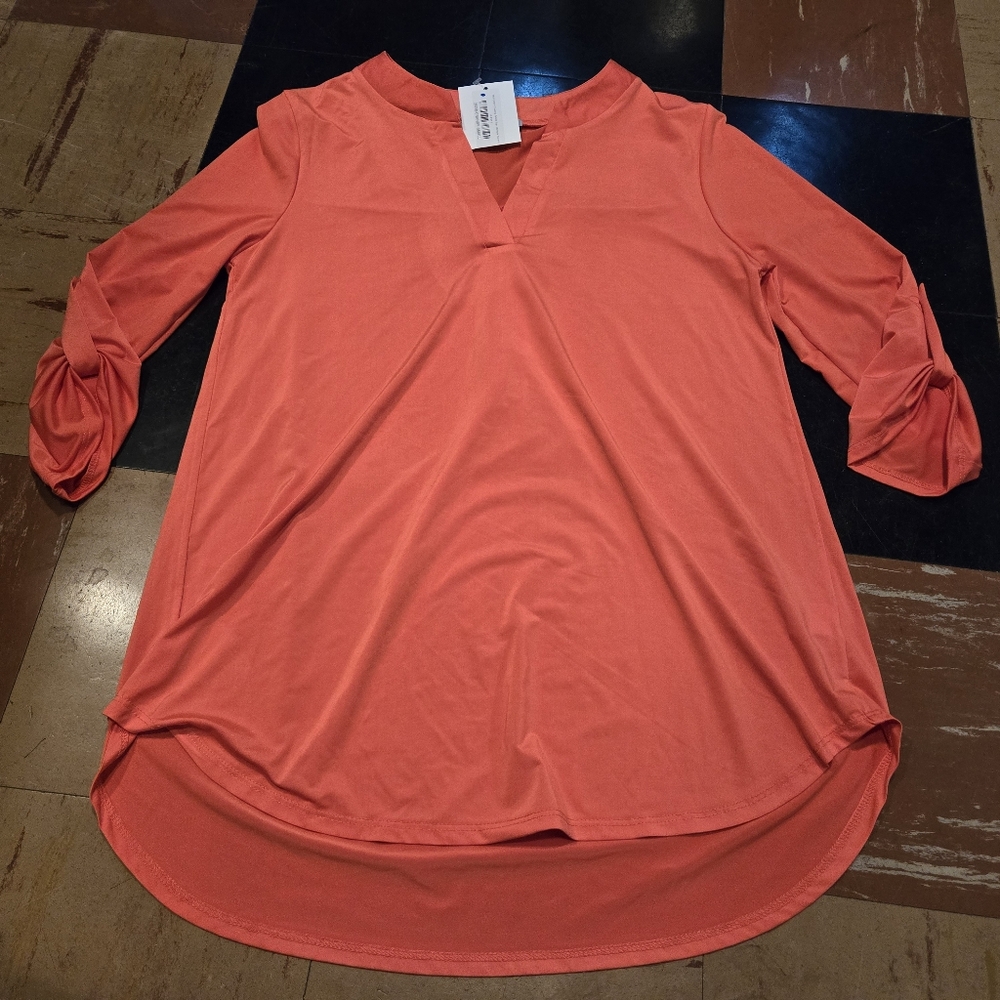 White Birch burnt orange top shirt blouse v neck misses size small NWT